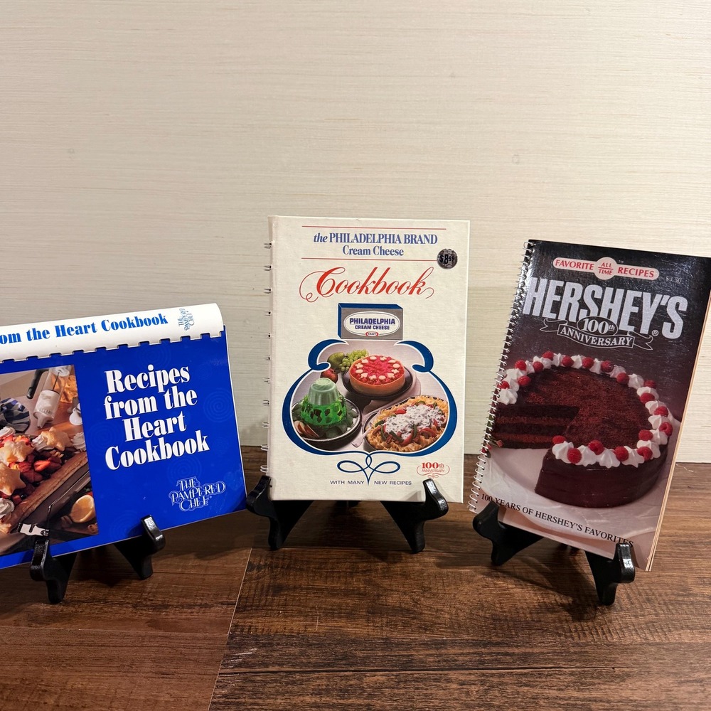 3 VTG 80s 90s Cookbooks Philadelphia Cream Cheese, Hershey's, Pampered Chef